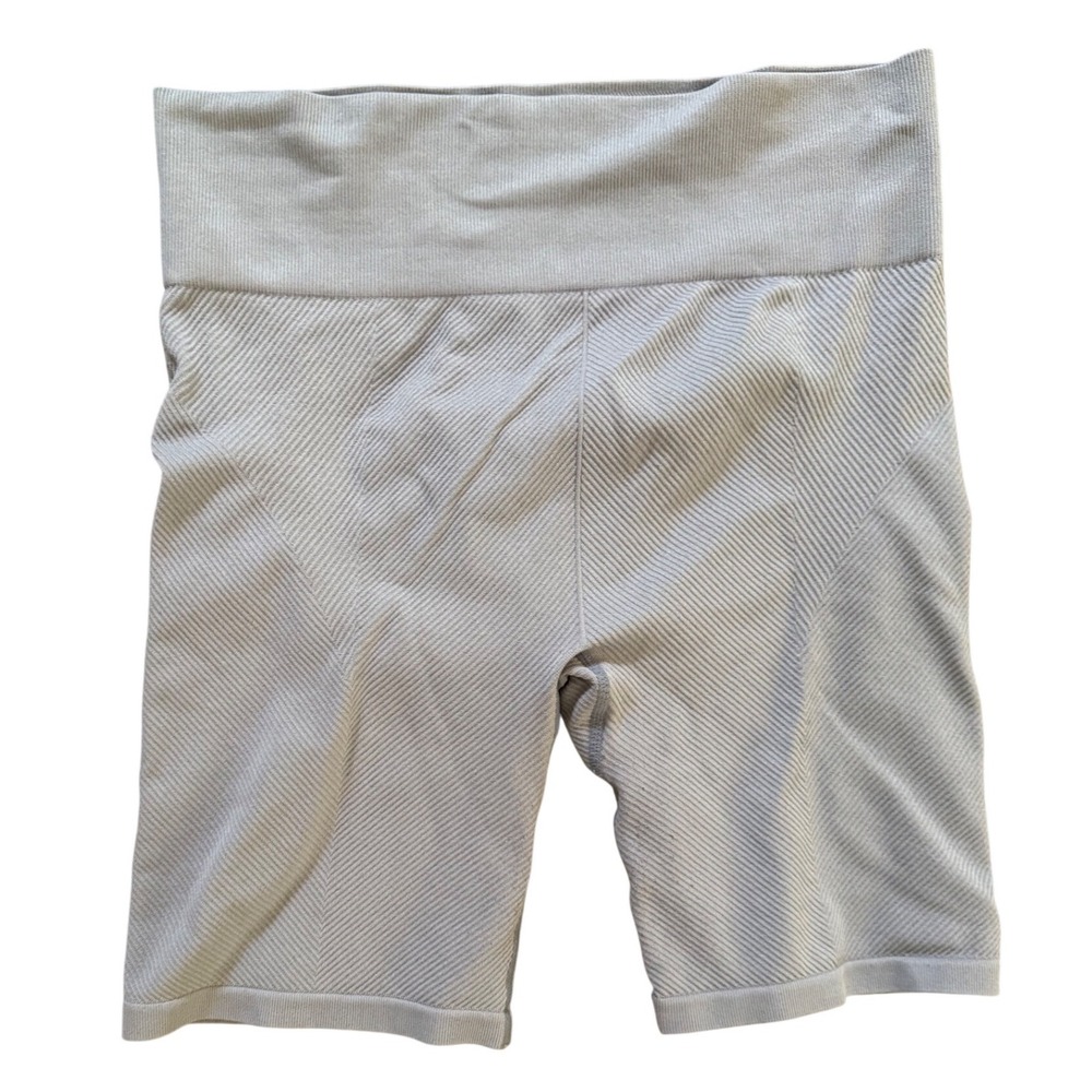 New Balance Womens Seamless Ribbed Biker Shorts High Waisted Blue Grey Large